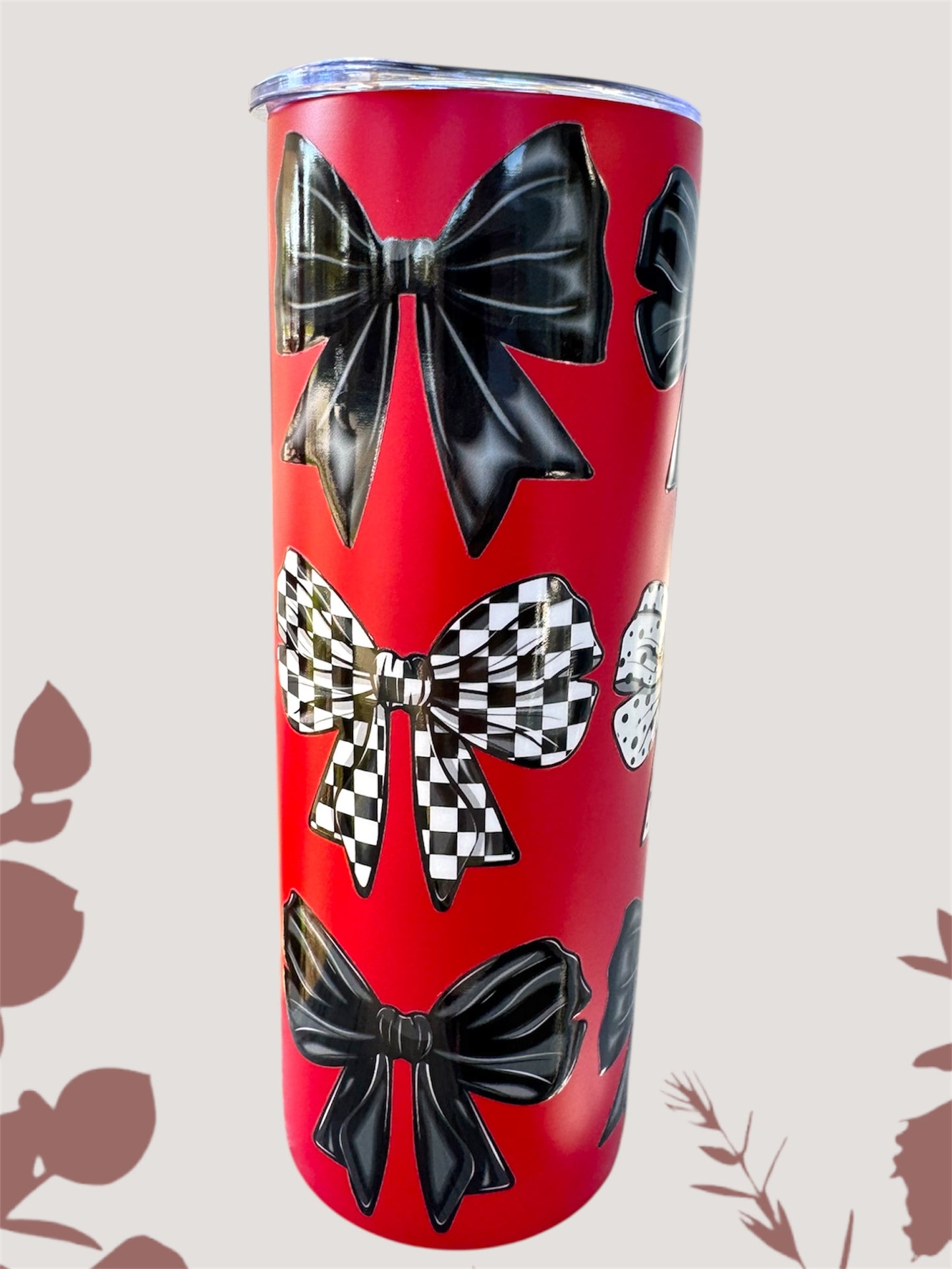 Black & White Bows on Red Tumbler