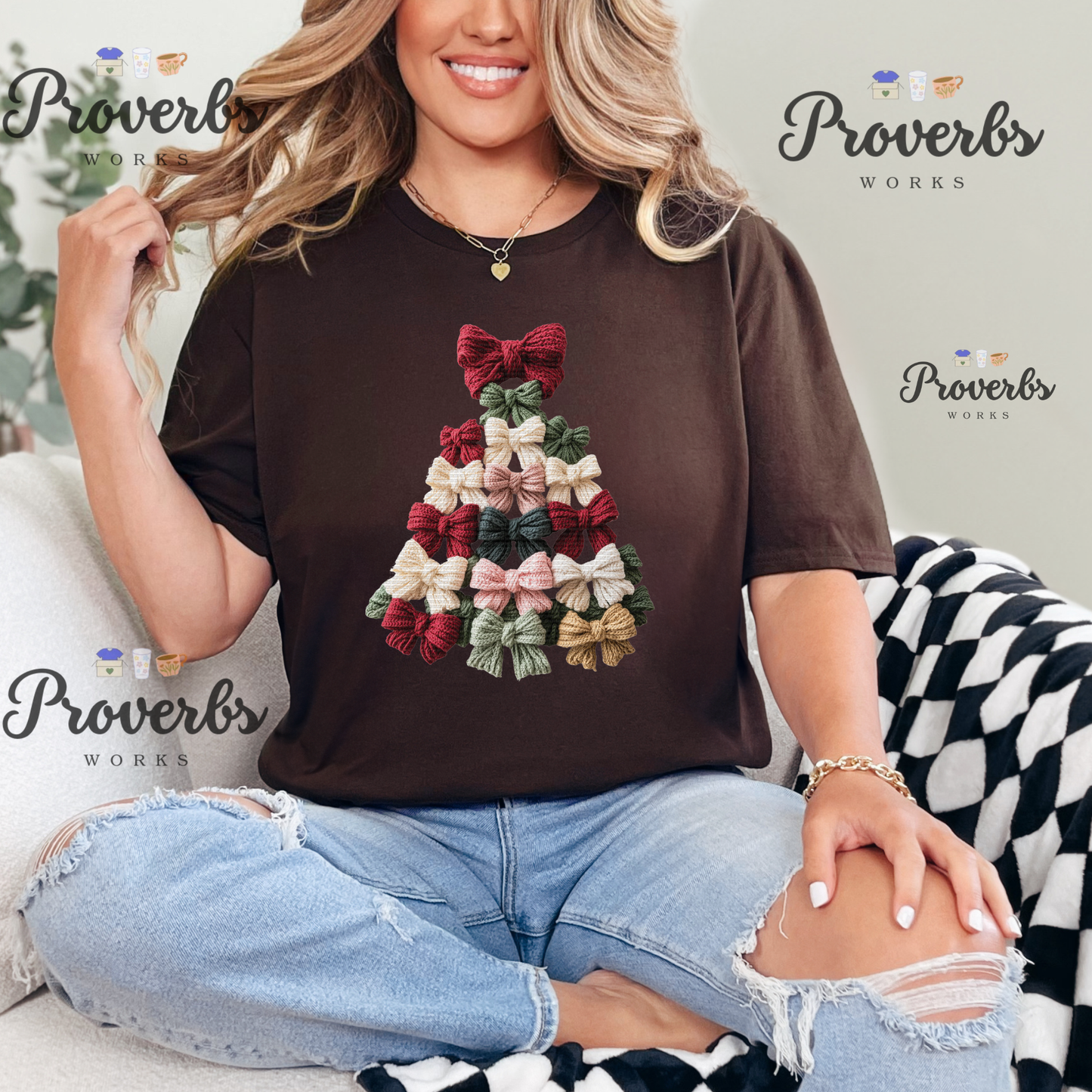 Christmas Tree Mini Faux Yarn Bows T-Shirt