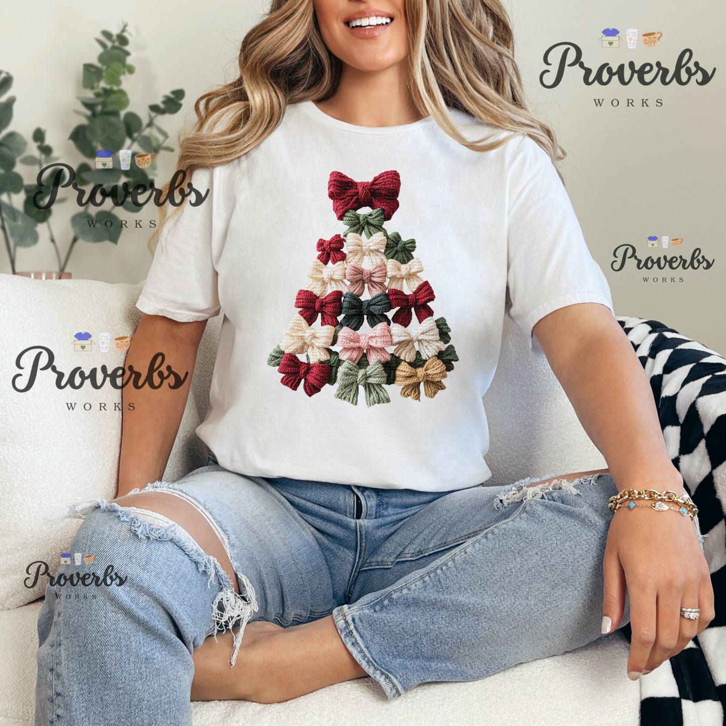 Christmas Tree Mini Faux Yarn Bows T-Shirt