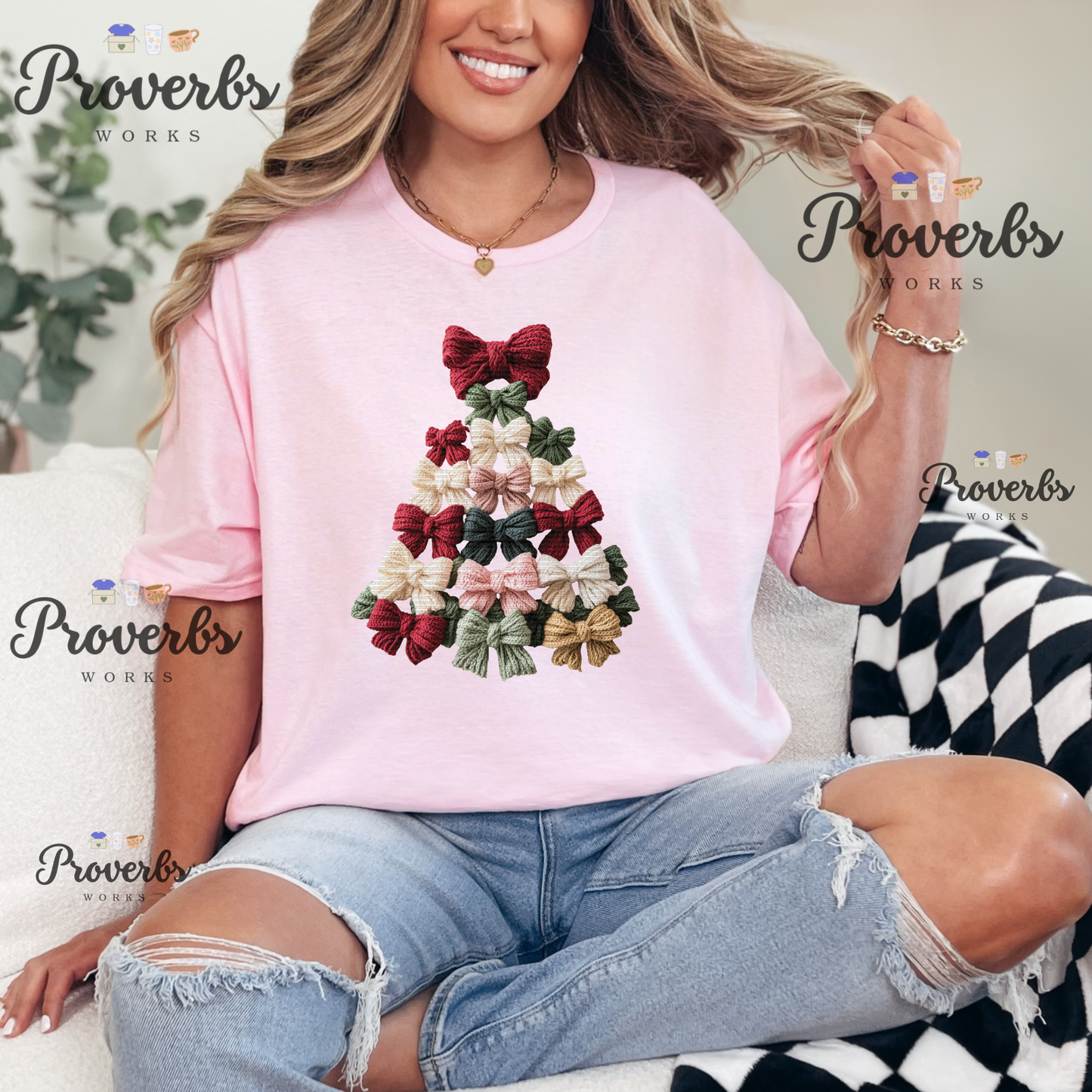 Christmas Tree Mini Faux Yarn Bows T-Shirt