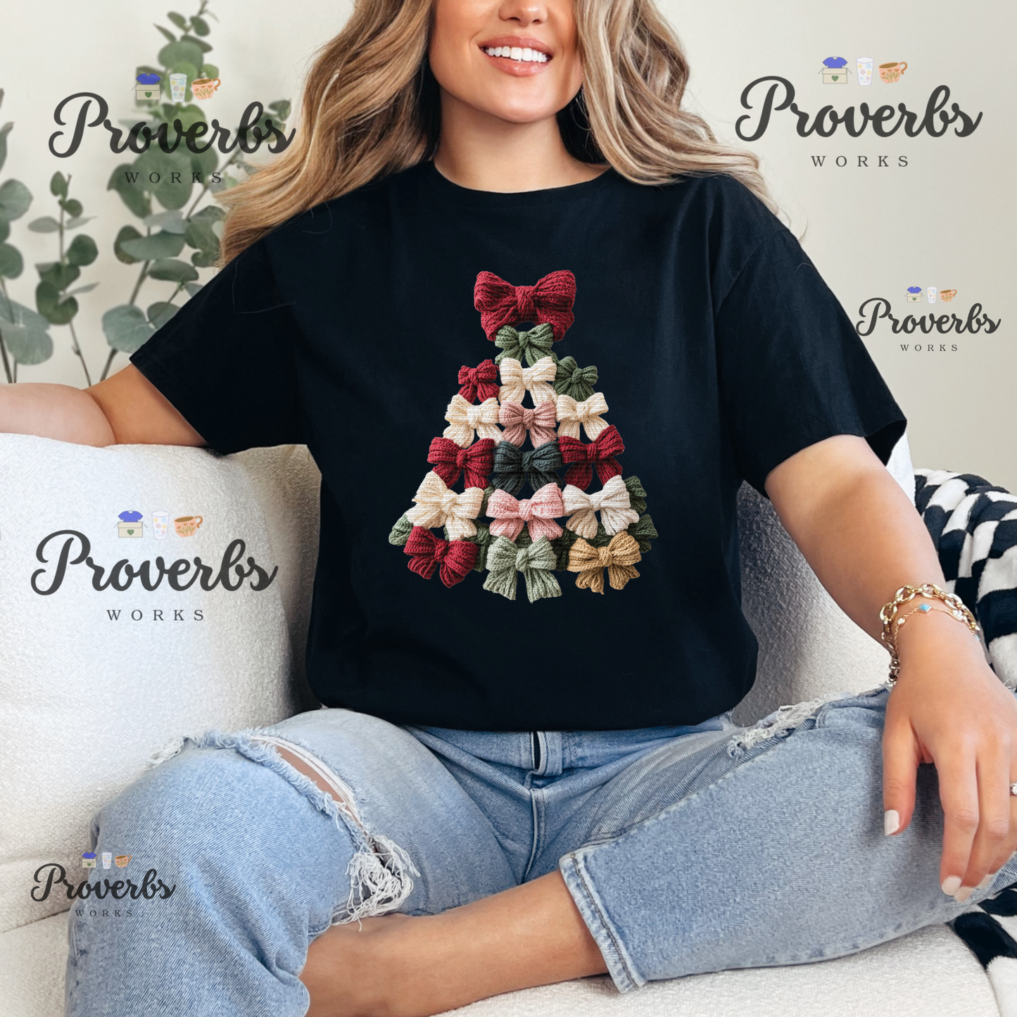 Christmas Tree Mini Faux Yarn Bows T-Shirt
