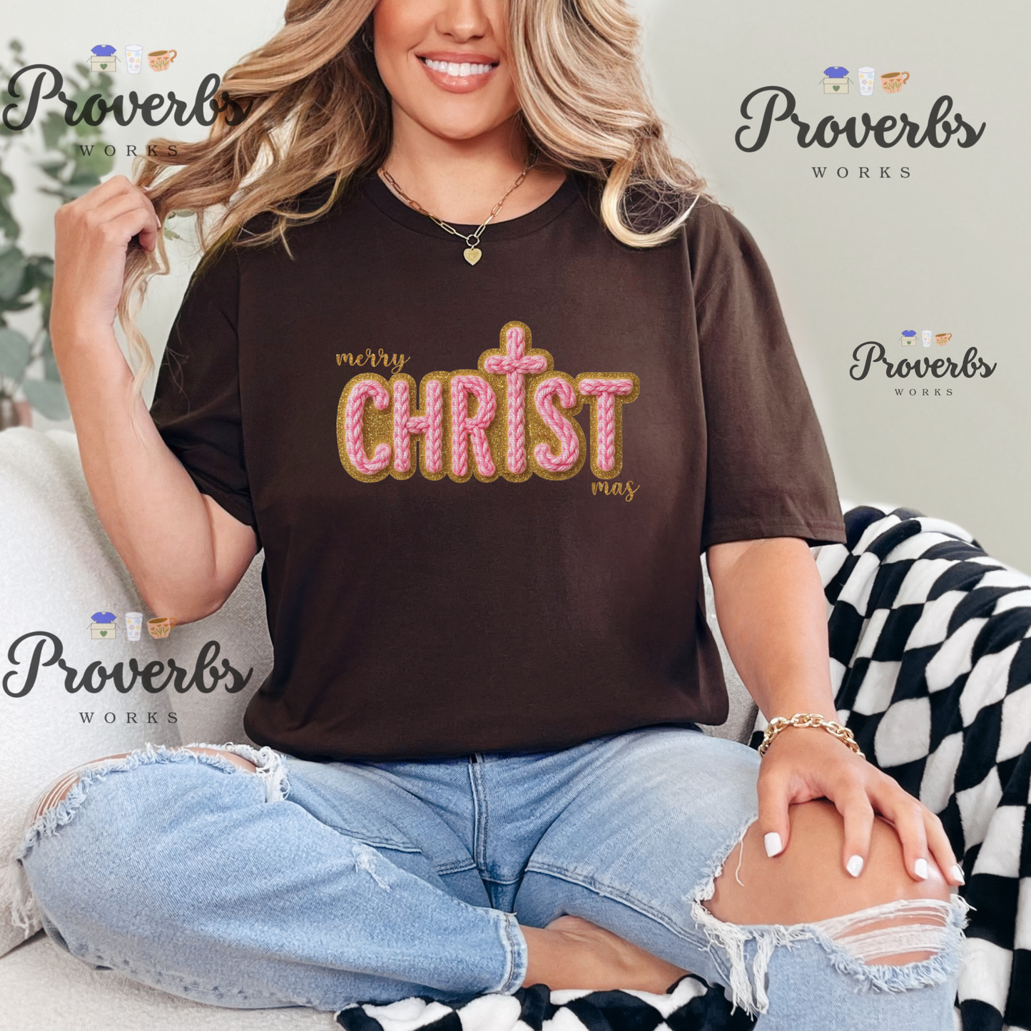 Pink Merry Christ Mas Faux Yarn T-Shirt