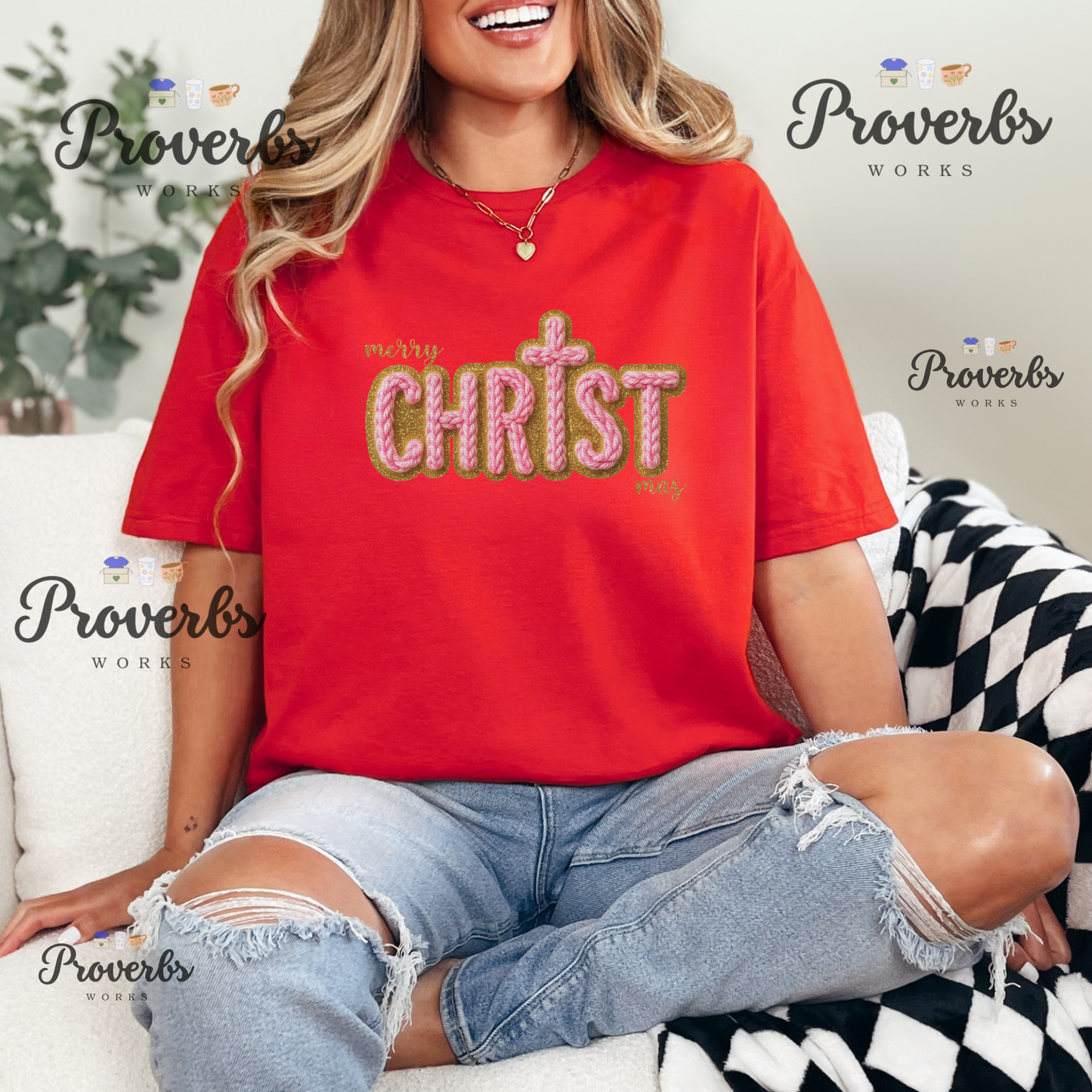 Pink Merry Christ Mas Faux Yarn T-Shirt