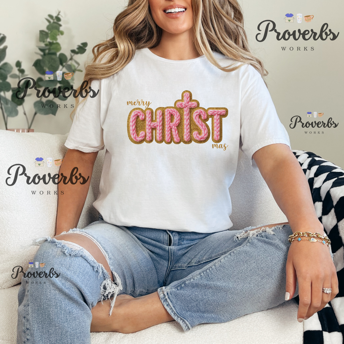 Pink Merry Christ Mas Faux Yarn T-Shirt