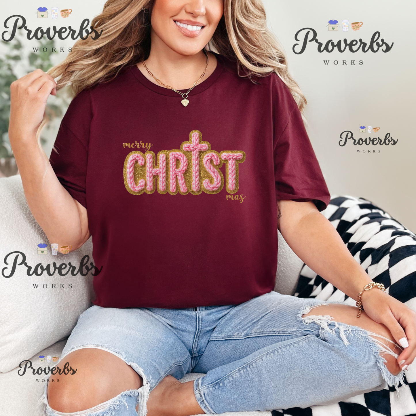 Pink Merry Christ Mas Faux Yarn T-Shirt
