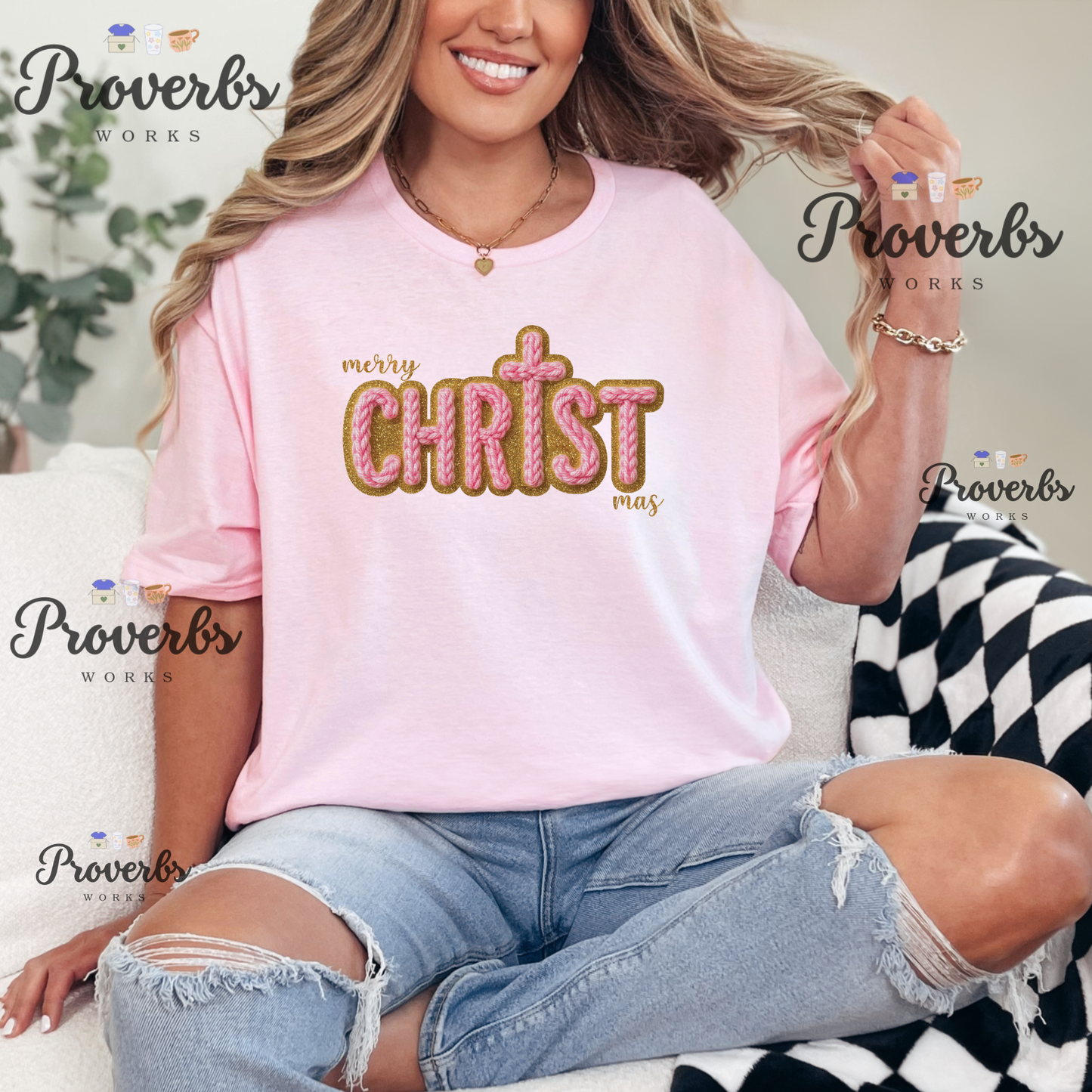 Pink Merry Christ Mas Faux Yarn T-Shirt