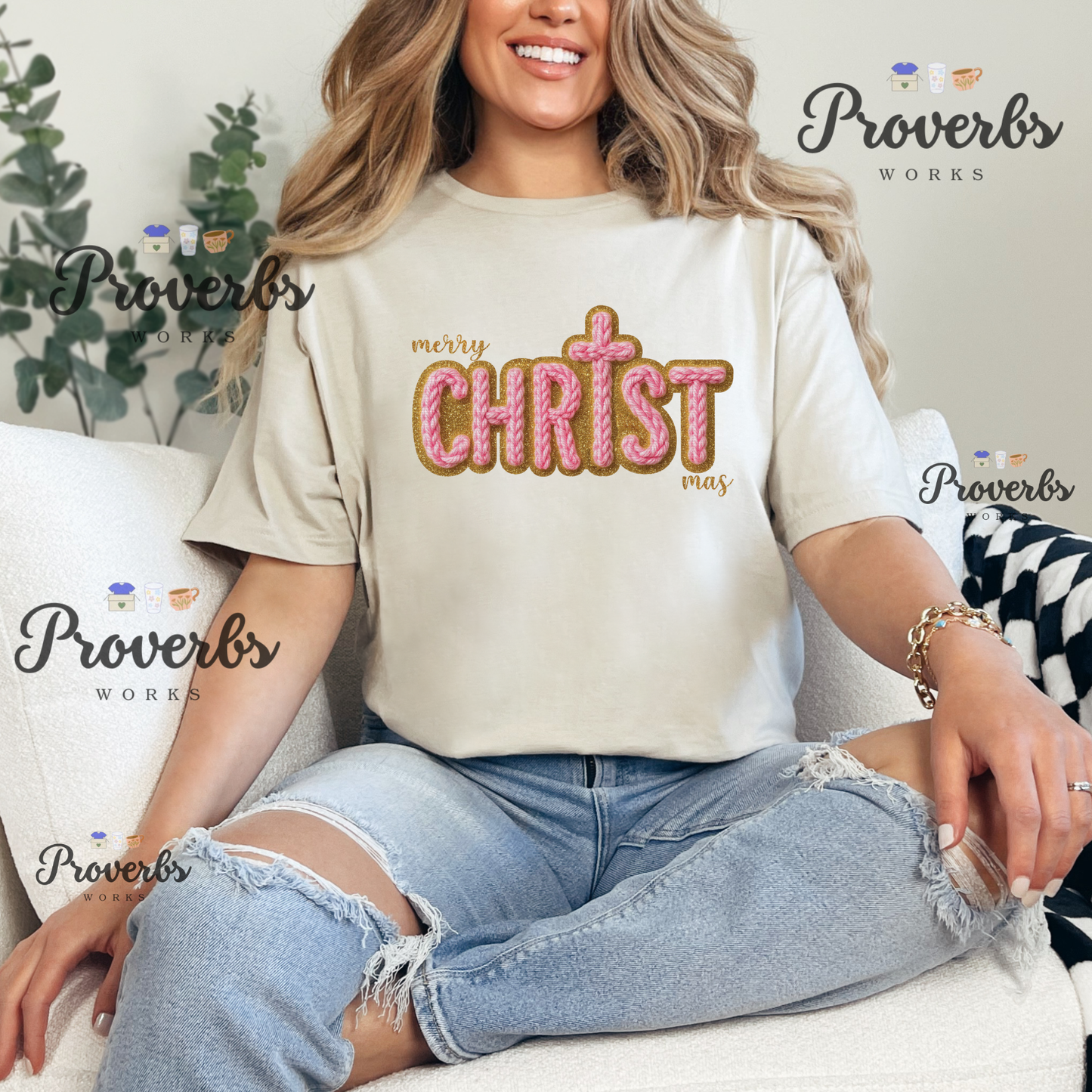 Pink Merry Christ Mas Faux Yarn T-Shirt