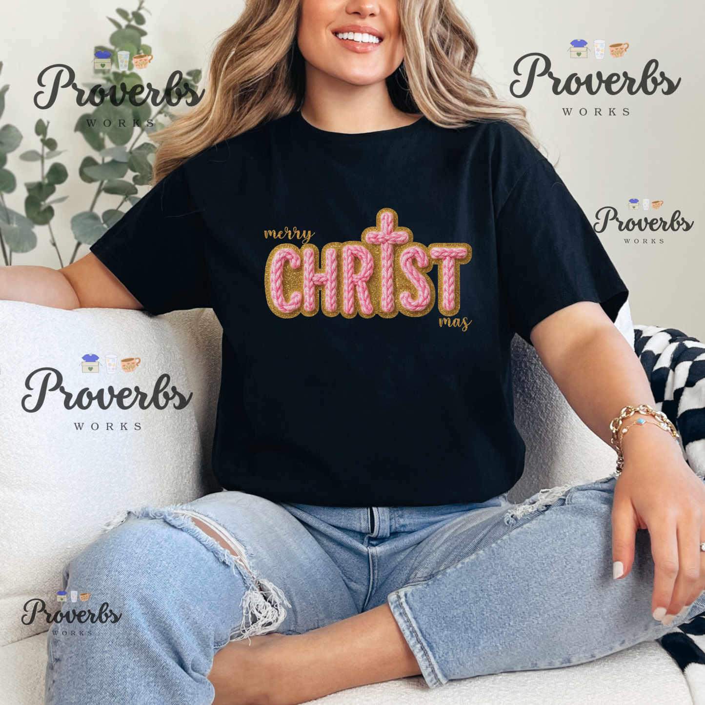 Pink Merry Christ Mas Faux Yarn T-Shirt