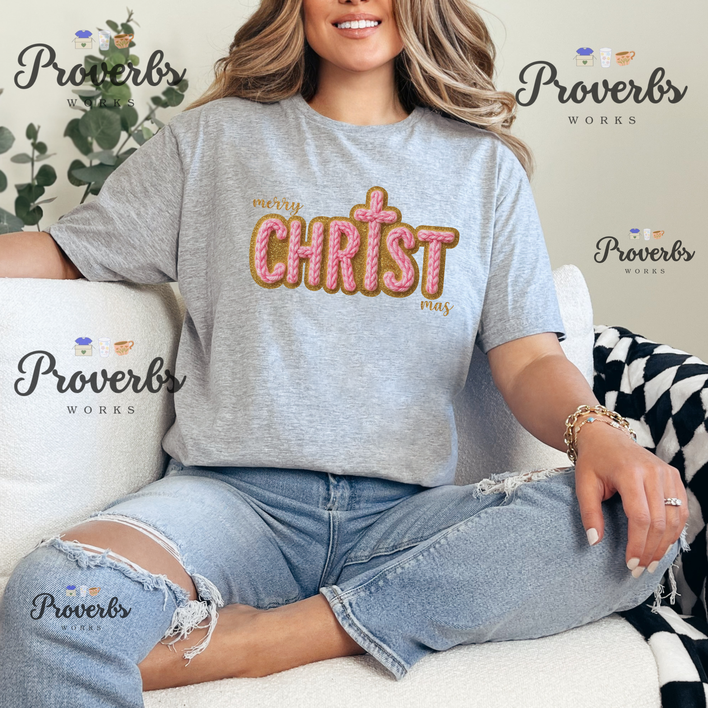 Pink Merry Christ Mas Faux Yarn T-Shirt