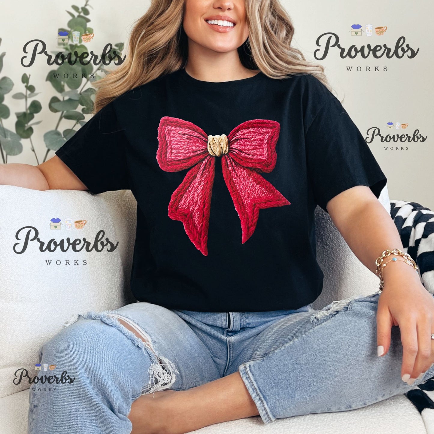 Red & Pink Faux Yarn Bow T-Shirt