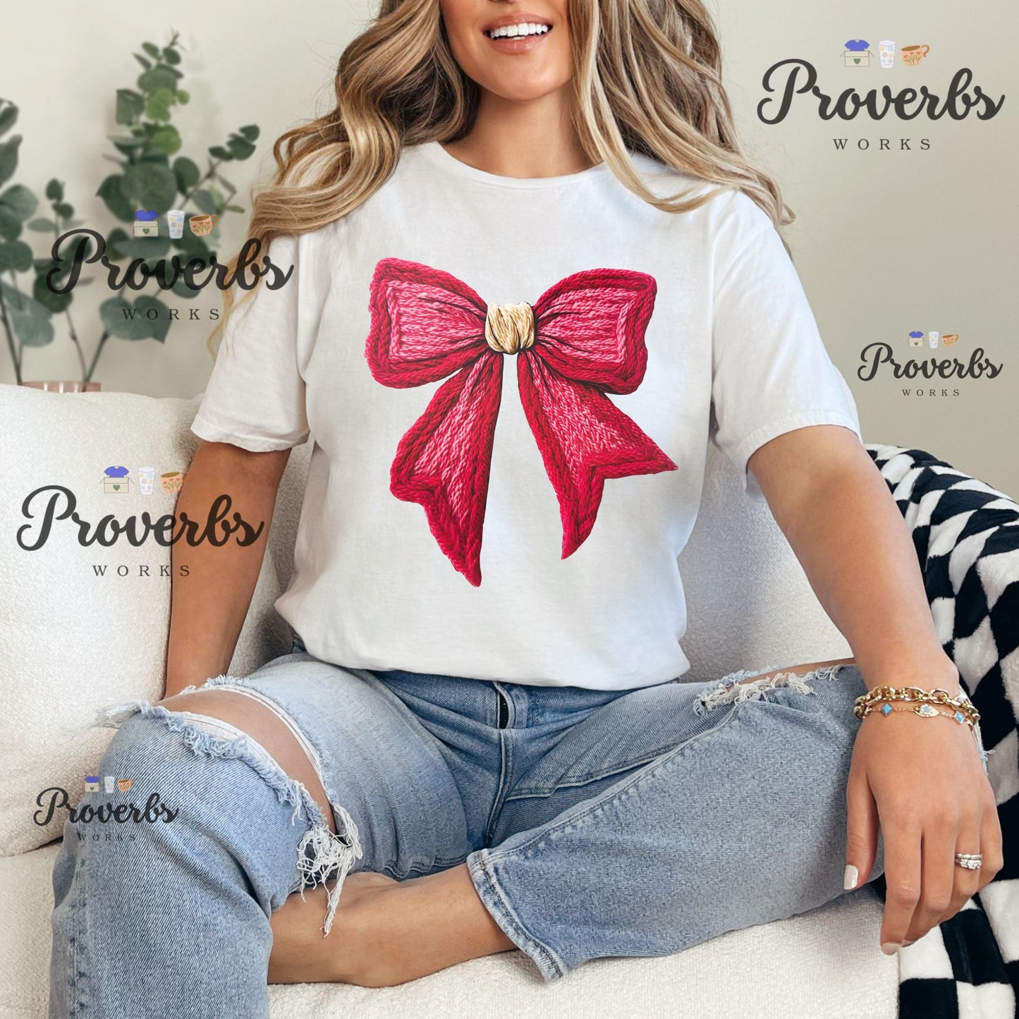 Red & Pink Faux Yarn Bow T-Shirt