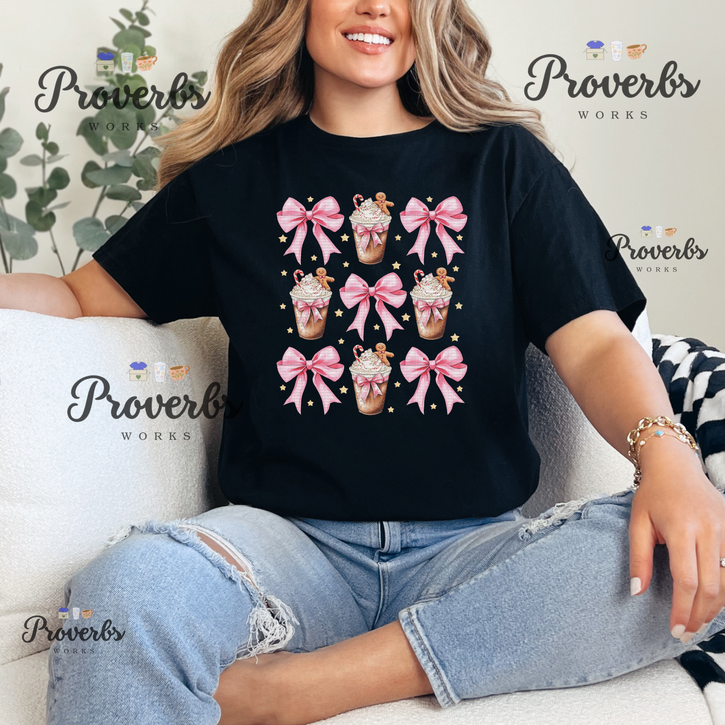 Gingerbread Pink Bow Coffee T-Shirt