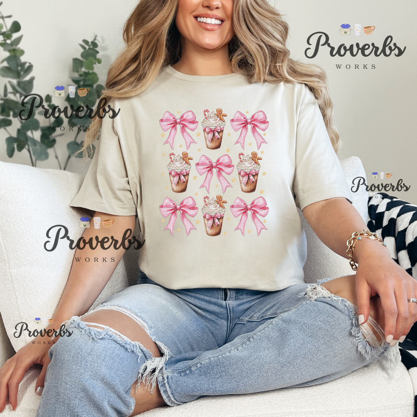 Gingerbread Pink Bow Coffee T-Shirt