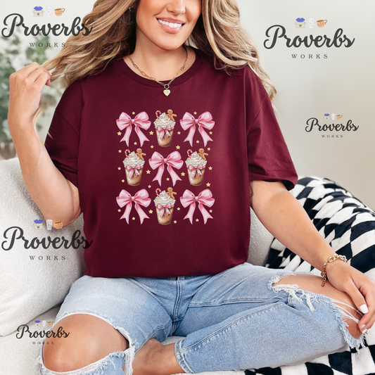 Gingerbread Pink Bow Coffee T-Shirt