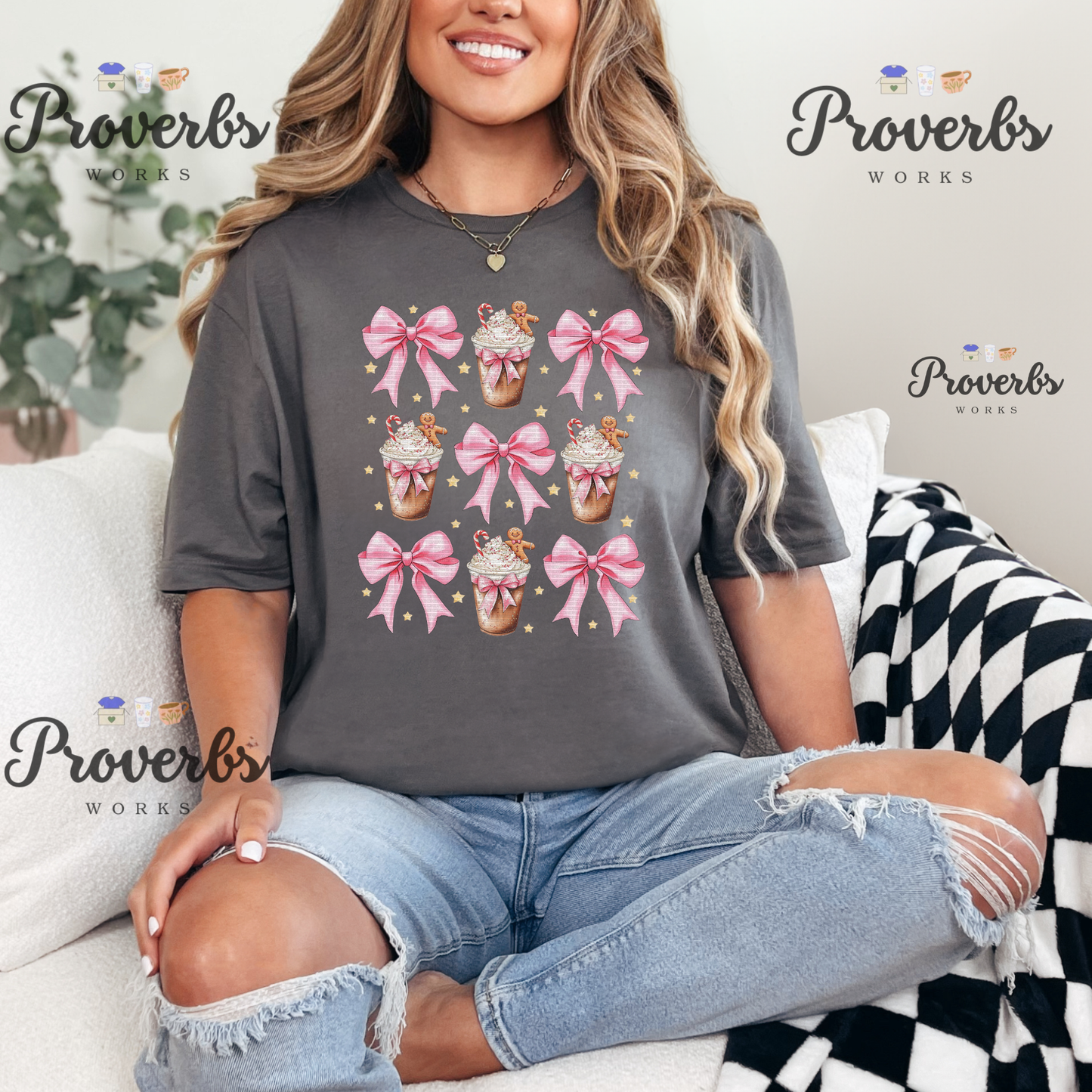 Gingerbread Pink Bow Coffee T-Shirt