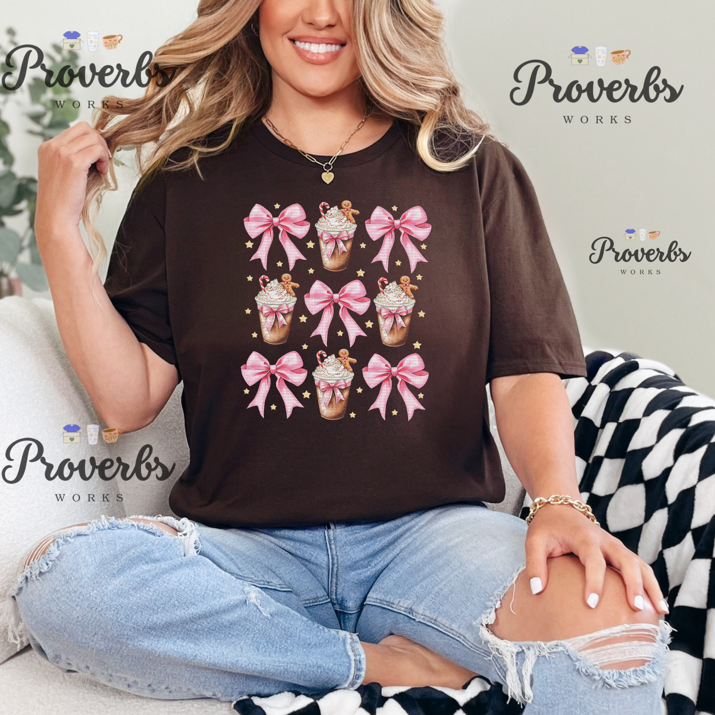 Gingerbread Pink Bow Coffee T-Shirt