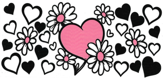 Black & Pink Flower Hearts Design